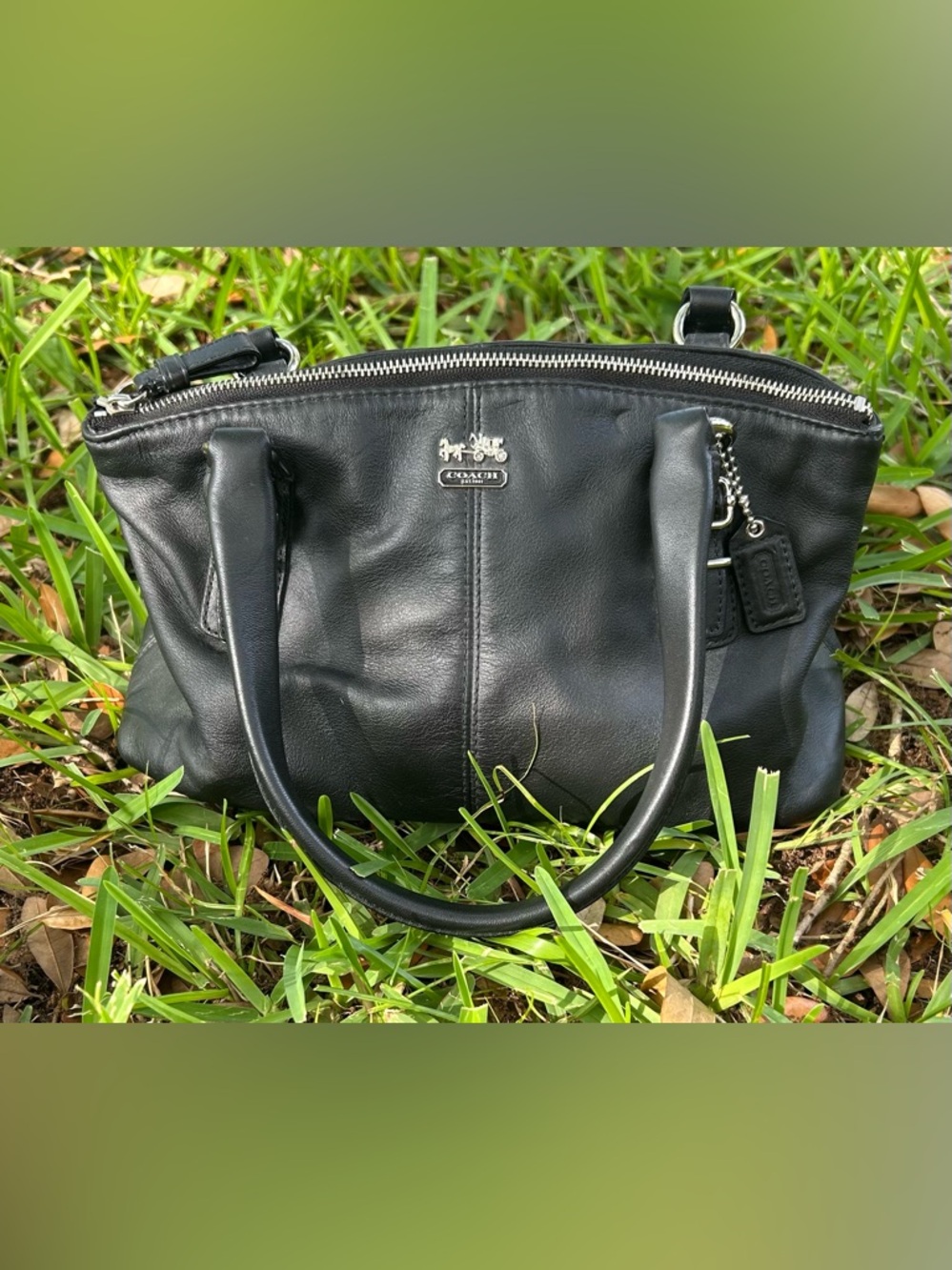 Rare Vintage Y2K Coach Black Leather Satchel Silver Hardware Purple Satin Lined